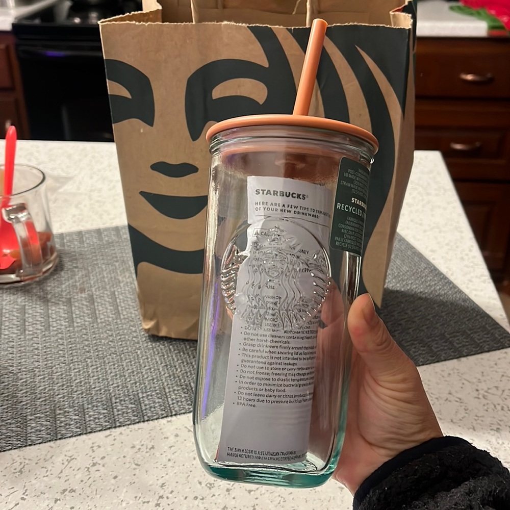 Starbucks 2024 Recycled Triangle Glass Cold Cup Orange Rust